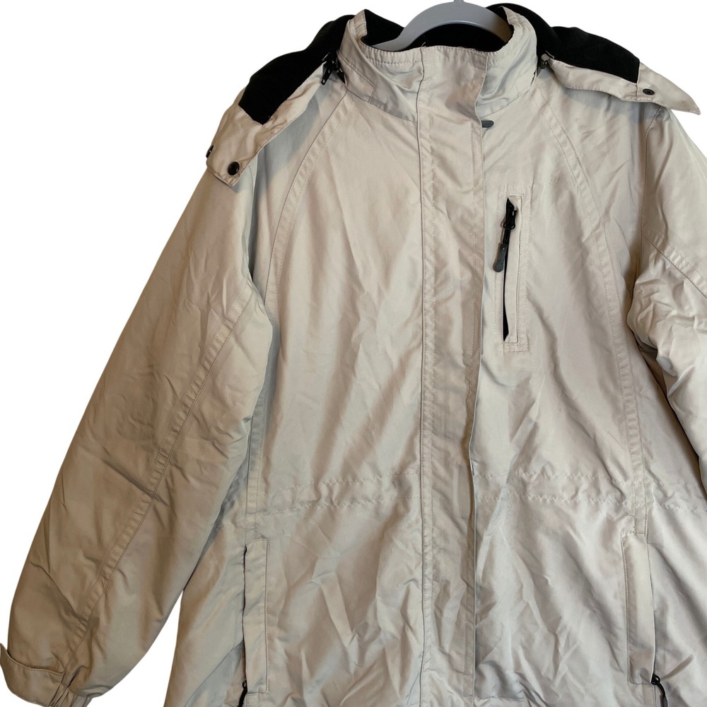Eddie Bauer Weatheredge Womens Petite XL Beige Hooded Rain Jacket